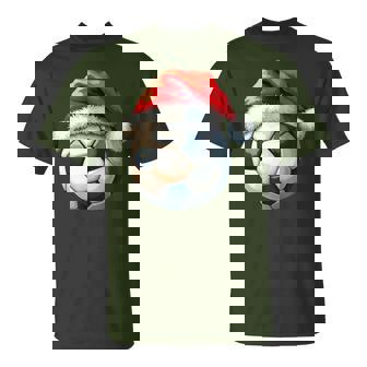 Cute Soccer Ball Christmas Santa Hat Holiday T-Shirt | Mazezy