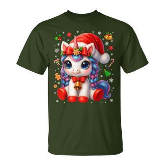 Cute Graphic Unicorn Santa Hat Pjs Christmas Xmas Girl T-Shirt - Thegiftio UK