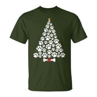 Dog Paw Christmas Tree Pet Dog Puppy Lover Xmas T-Shirt - Thegiftio UK