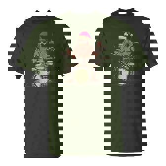 Drummer Christmas Vintage Sasquatch Playing Drums Xmas T-Shirt - Seseable