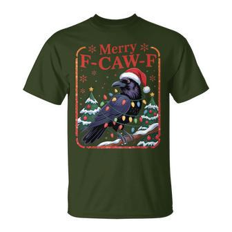 F-Caw-F Christmas Crow Xmas Goth Lights Santa Hat Raven T-Shirt - Thegiftio UK