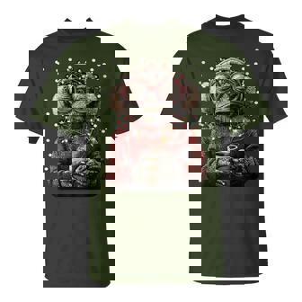 Festive Frog In Glasses Christmas Lights Coffee Winter T-Shirt | Mazezy