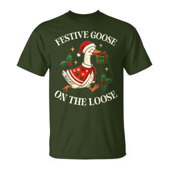 Festive Goose On The Loose Goosemas Christmas Pajama T-Shirt - Thegiftio UK