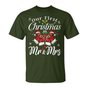 Our First Christmas As Mr & Mrs Couples Xmas Lights Pajamas T-Shirt - Thegiftio UK