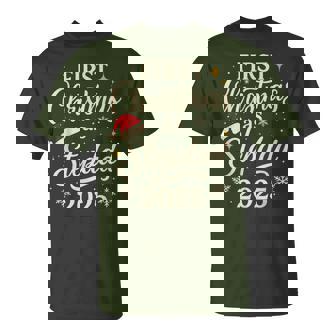 First Christmas As Stepdad 2025 Christmas With Santa Hat T-Shirt - Thegiftio