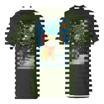 Frenchie Bulldog Night Christmas Van Gogh Dog Santa Hat T-Shirt - Seseable