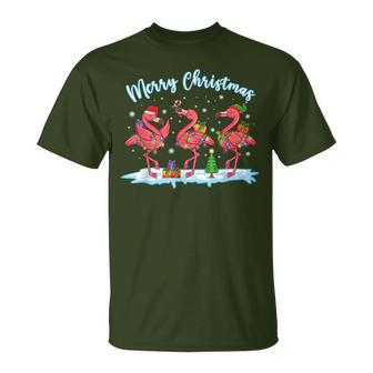Frohe Weihnachten Rosa Flamingo Weihnachtsmütze Xmas Lights T-Shirt - Geschenkecke