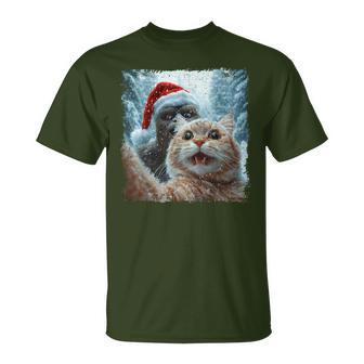 Bigfoot And Cat Christmas Selfie T-Shirt - Thegiftio UK