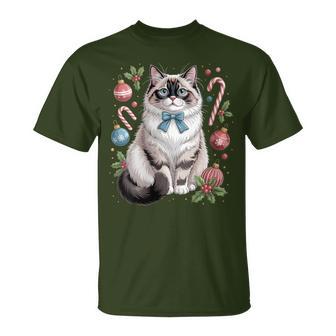 Ragdoll Cat Santa Hat Christmas Lights T-Shirt - Thegiftio