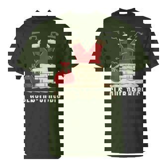 Santa Claus Stuck In Chimney Holiday Christmas Pun T-Shirt | Seseable UK