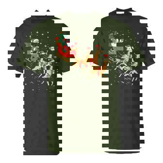 Santa Giraffe Sleigh Flying Christmas Night T-Shirt - Monsterry