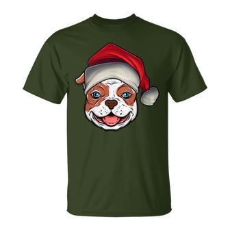 Santa Hat Xmas Pajamas American Bulldog Dog Christmas T-Shirt | Mazezy