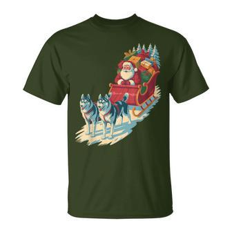 Santa Husky Sleigh Ride – Vintage Holiday Classic T-Shirt - Thegiftio UK