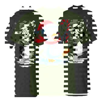 Santa Penguin Candy Cane Holiday Humor Christmas Party T-Shirt | Seseable UK