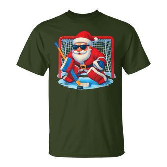 Santa Playing Ice Hockey Lovers Boys Girls Christmas T-Shirt - Thegiftio UK