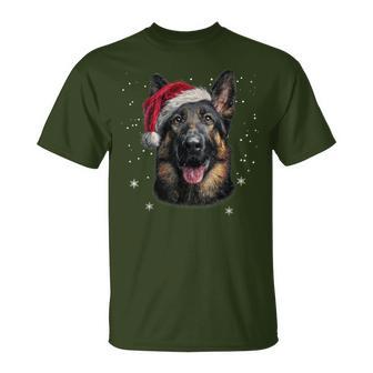 German Shepherd Christmas Santa Hat Dog Xmas T-Shirt - Thegiftio UK