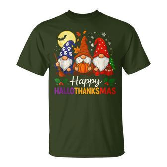 Gnome Happy Hallothanksmas Halloween Thanksgiving Xmas T-Shirt - Thegiftio UK