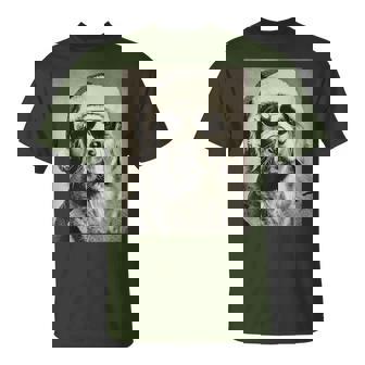 Golden Retriever With Sunglasses Retro Christmas Festive Dog T-Shirt | Mazezy