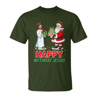 Happy Birthday Jesus Christian Christmas Santa And Jesus Fun T-Shirt - Thegiftio UK