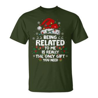 Hat Santa Lights Being Related To Me Christmas Pjs T-Shirt - Thegiftio UK