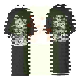 Highland Cow Hugging Snowman Drink Coffee Winter Christmas T-Shirt - Monsterry