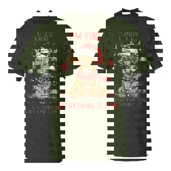 I'm Fine Everything Is Fine Highland Cow Christmas T-Shirt | Mazezy