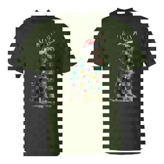 Irish Wolfhound Christmas Lights Santa Hat Reindeer Pajama T-Shirt - Monsterry