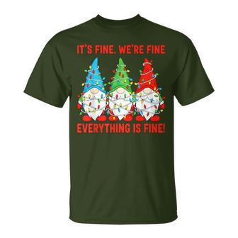 It's Fine Everything Is Fine Gnome Teacher Christmas T-Shirt - Thegiftio UK