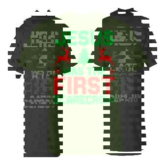 Jesus Was The First-Scarecrow Reindeer Ugly Sweater Xmas T-Shirt - Thegiftio