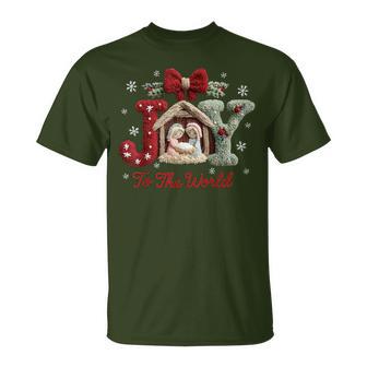 Joy To The World Crochet Nativity Christmas Religious T-Shirt - Thegiftio UK