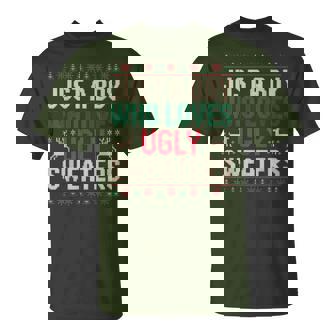 Just A Boy Who Loves Ugly Christmas Sweaters T-Shirt | Seseable CA