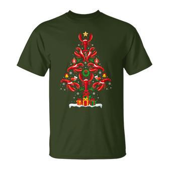 Lobster Christmas Tree Lights Santa Hat Xmas Pajamas T-Shirt - Monsterry
