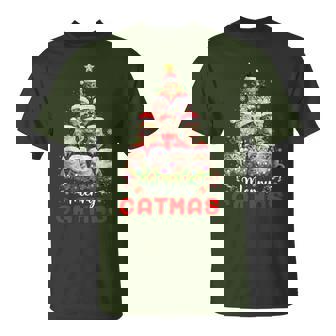 Meowy Catmas Cat Christmas Tree Lights Xmas Pajamas T-Shirt | Mazezy