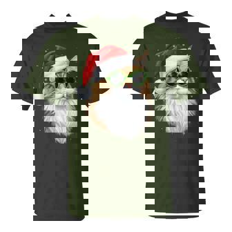 Meowy Catmas Santa Hat Cute Cat Christmas Pajamas Xmas T-Shirt - Monsterry