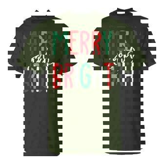 Merry And Bright Christmas Xmas Tree Pajamas Family Holiday T-Shirt - Monsterry