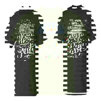 Merry And Bright Lights Red Santa Hat Xmas Family Women T-Shirt - Thegiftio