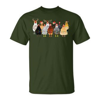 Merry Chickmas Chicken Christmas Ornament Lights Santa Hat T-Shirt - Monsterry