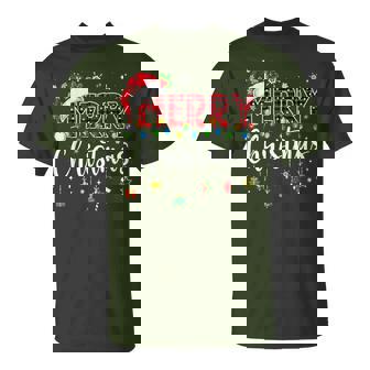 Merry Christmas Buffalo Plaid Red Santa Family Xmas Pajamas T-Shirt - Thegiftio