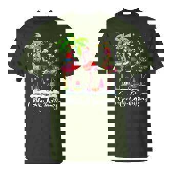 Merry Christmas Flamingo Xmas Palm Tree Light Tropical T-Shirt - Thegiftio