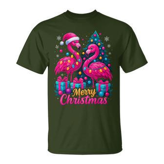 Merry Christmas Flamingo Xmas T-Shirt - Monsterry