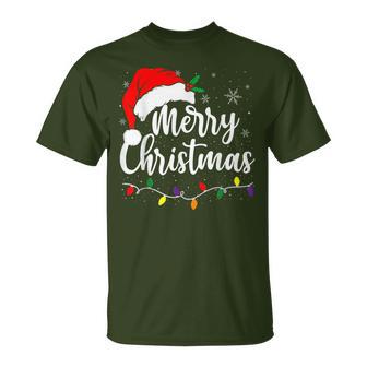 Merry Christmas Lights Red Santa Hat Xmas Family Women T-Shirt - Thegiftio UK