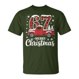 Merry Christmas Red Plaid Truck 67 Christmas T-Shirt - Thegiftio UK