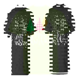 Merry Christmas Tree Buffalo Plaid Red White Green Xmas Pjs T-Shirt | Seseable CA