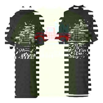 Merry Christmas Truck Xmas Red Plaid Family Christmas Pajama T-Shirt | Seseable CA