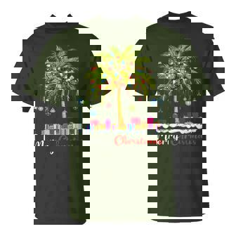 Merry Christmas Xmas Palm Tree Light Hawaiian Tropical T-Shirt - Monsterry