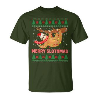 Merry Slothmas Ugly Christmas Sweater Cute Xmas Sloth Santa T-Shirt - Thegiftio UK