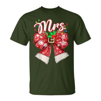 Mr & Mrs Couples Coquette Bow Santa Claus Christmas Pajama T-Shirt - Thegiftio