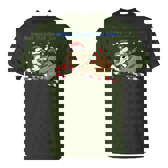 Napping Through The Snow Christmas Sloth Candy Cane T-Shirt - Thegiftio