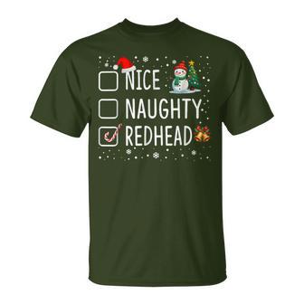 Naughty Nice Redhead Christmas Pajamas Santa Hat Xmas T-Shirt - Monsterry