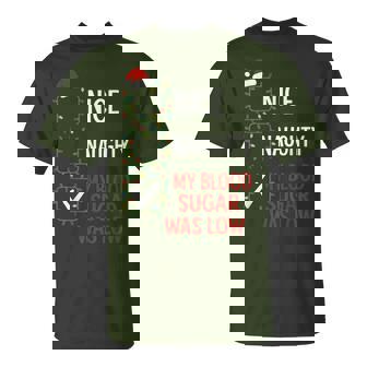 Nice Naughty My Blood Sugar Was Low Diabetes Christmas T-Shirt - Monsterry
